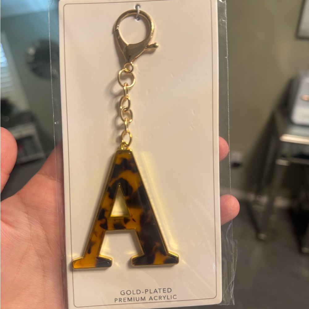 Gold-Plated Tortoiseshell Letter A Keychain